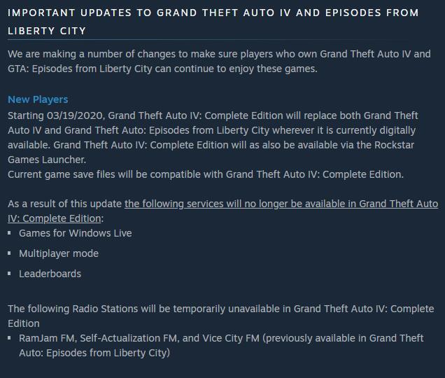GTA4三月回归Steam多人游戏和部分电台被移除