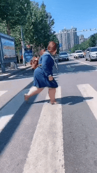 爆笑GIF：俺娘说了，在城市里走路，一定要走斑马线_段子