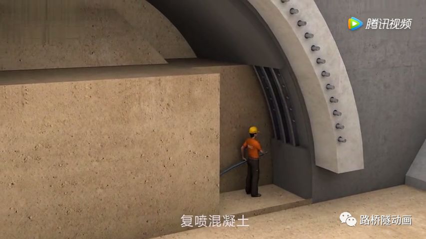隧道施工全流程动画演示,三台阶七步开挖法、衬砌施工、防排水……