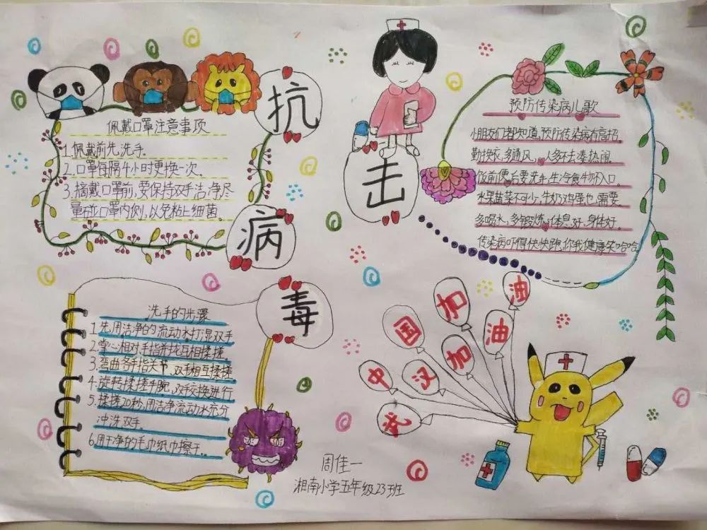 湘南小学24班曹珊 手抄报《抗击病毒》