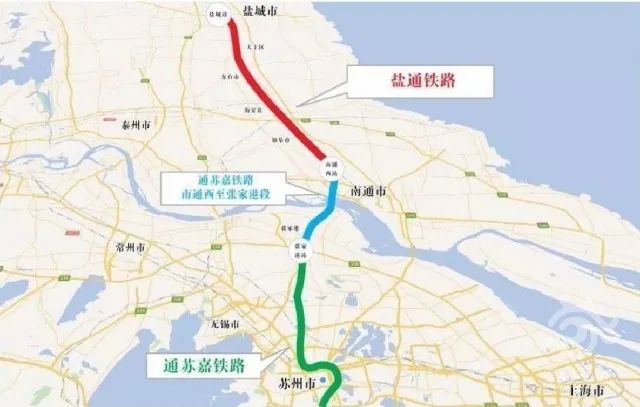 除了在建的沪通铁路,南沿江城际铁路,盐通铁路也经过张家港3条铁路