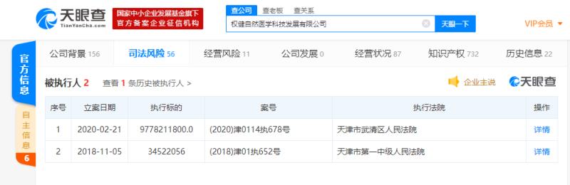 权健子公司成被执行人，执行标的近98亿