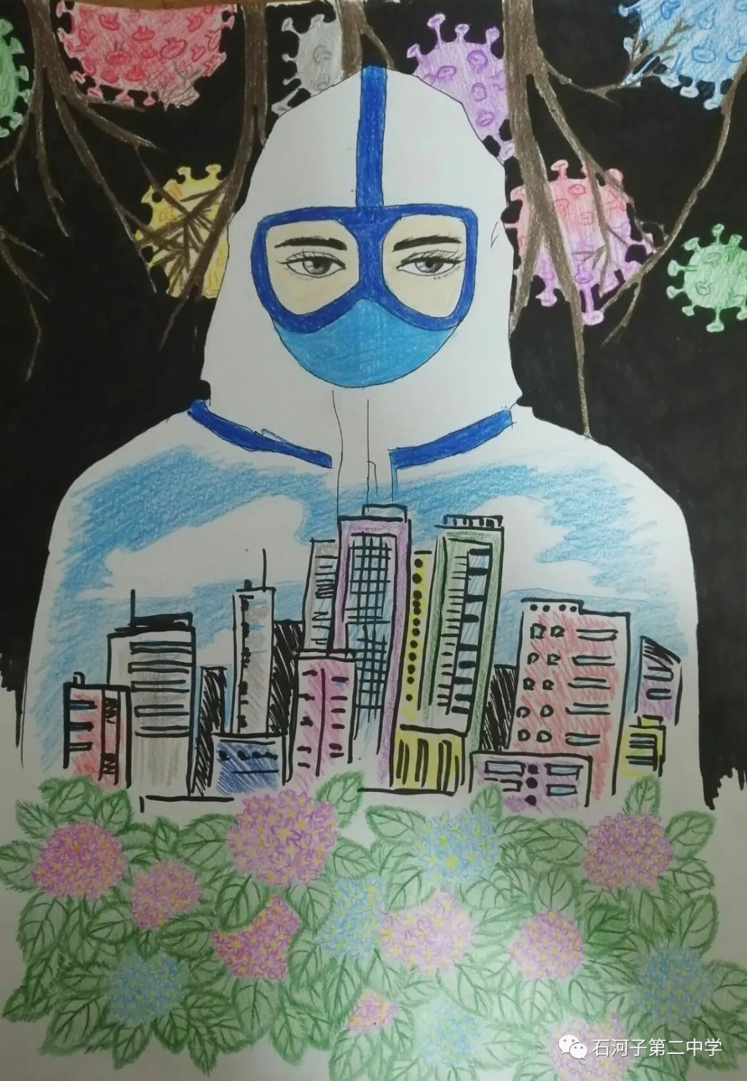 众志成城 共抗疫情——石河子第二中学画笔传递正能量