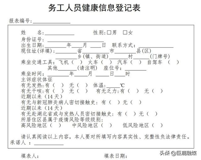 附:1,《务工人员健康信息登记表》 2,《健康证明式样》 《务工人员