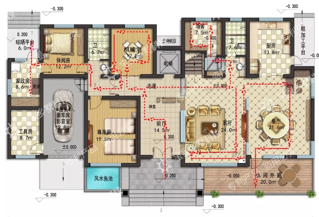 别墅:c4款 一层户型图还有宝家x2款的主卧通过瑜伽阳台的灰空间设计