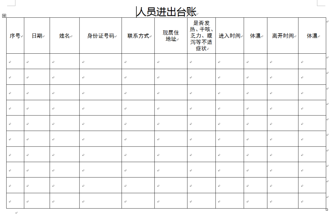 人员进出台账