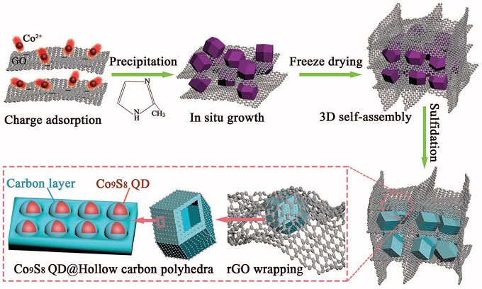 碳化和硫化而合成的@go前驱体制备了硫化钴量子点(co 9 s 8 qd),中孔