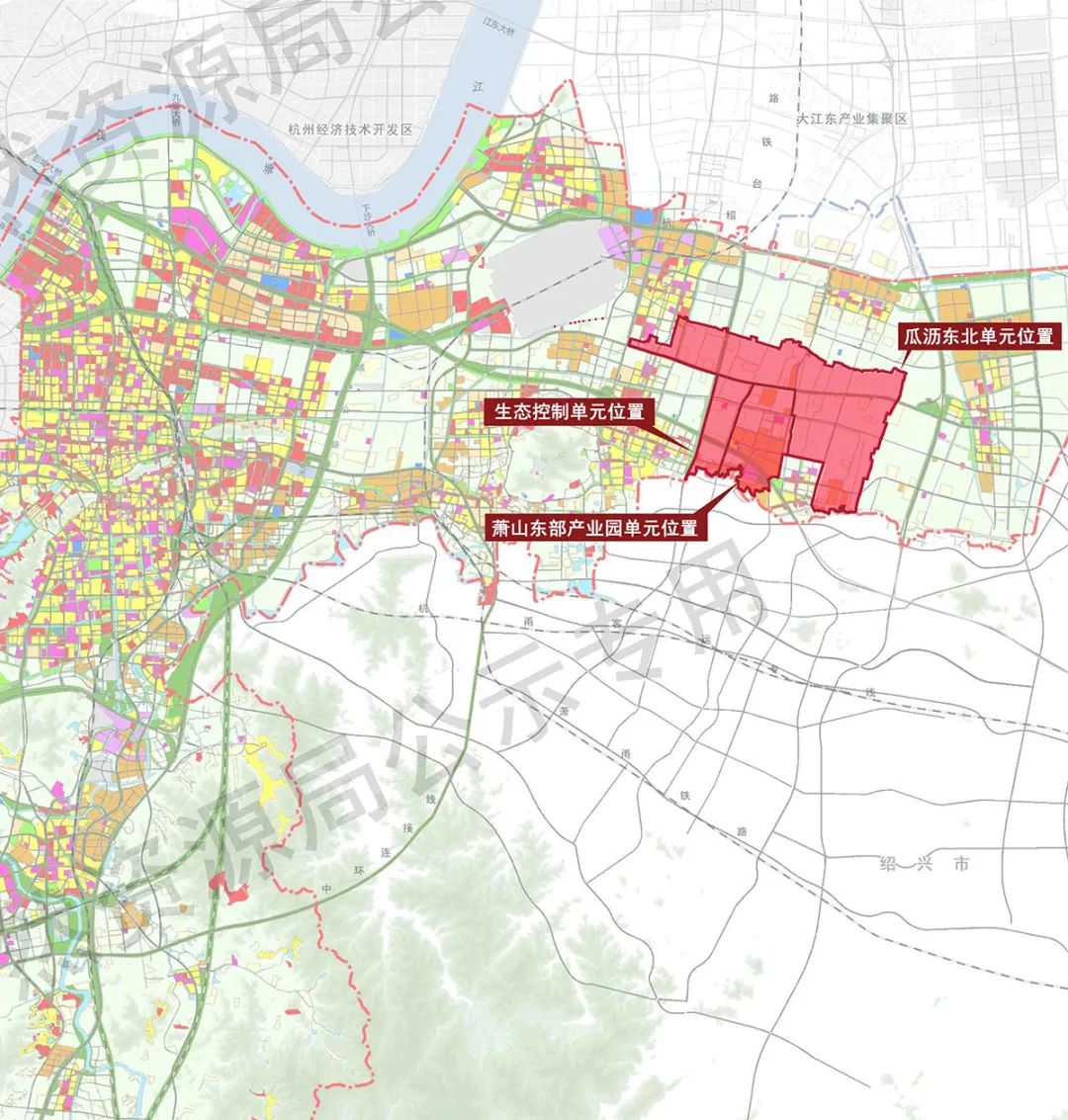 本次规划生态控制单元,萧山东部产业园单元和瓜沥东北单元位于瓜沥镇