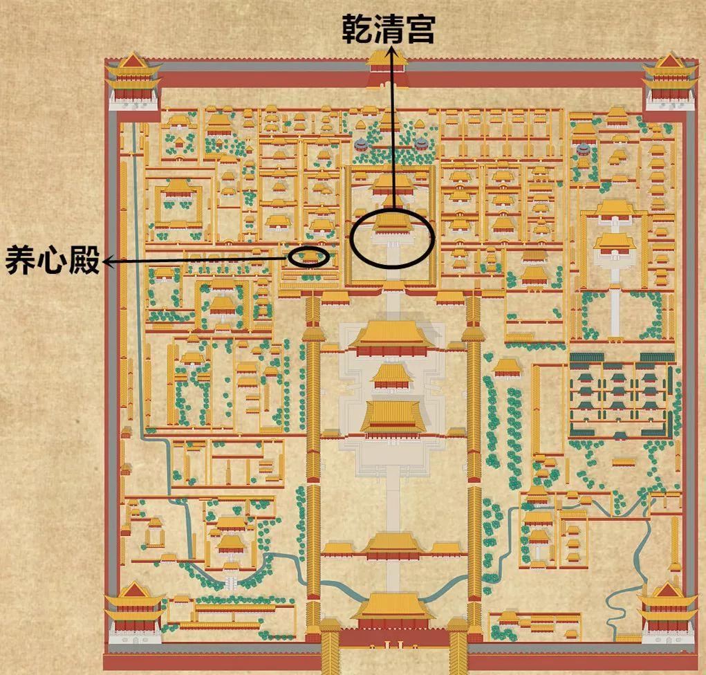 守孝期间,雍正都住在乾清宫西边一座叫养心殿的小院里,27天后,守孝