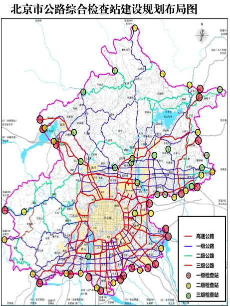 15 条普通国道以及20条北京市规划市道,根据路网结构和道路货车通行