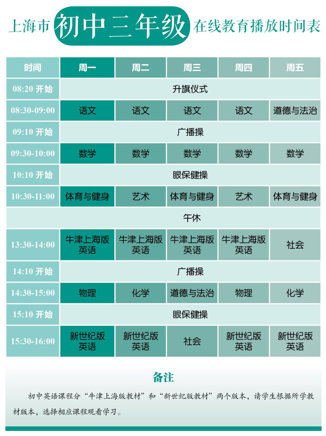 权威发布！上海公布中小学各年级在线教育时间表