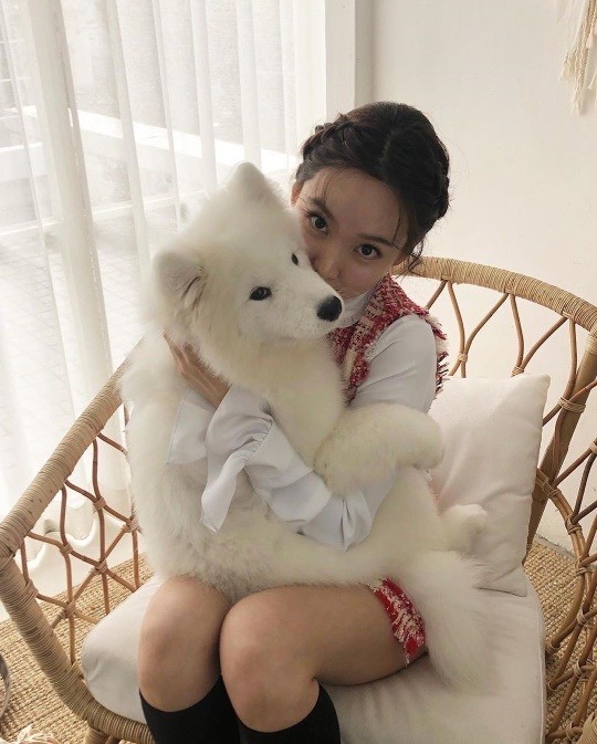 林娜琏sns发与宠物犬合影 笑容可爱温暖超治愈