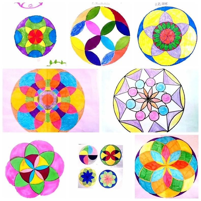 学生用圆设计美丽的图案,感受圆形图案的美,形状美和逻辑美.