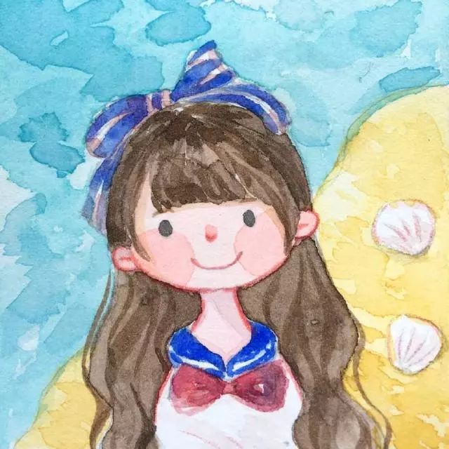 水彩插画   夏日里的可爱小女孩水彩插画,爸比的小棉袄