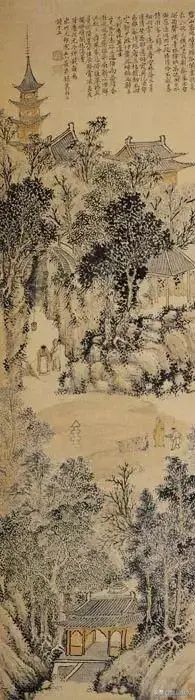 明 钱榖 纸本设色此画描绘的是苏州虎丘山前景物.