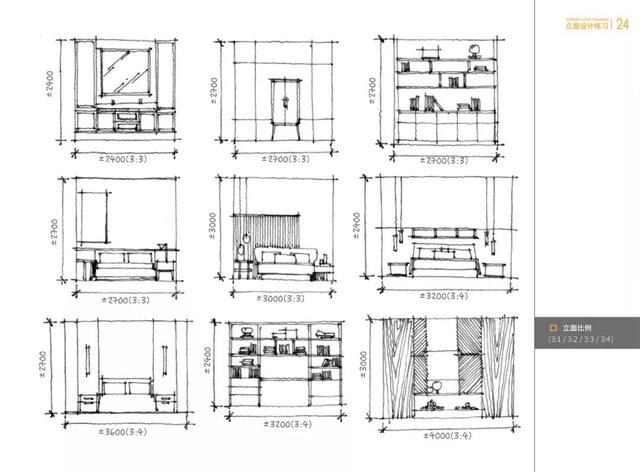 立面设计及上色练习第三天节点比例练习第四天家具组合训练家具组合