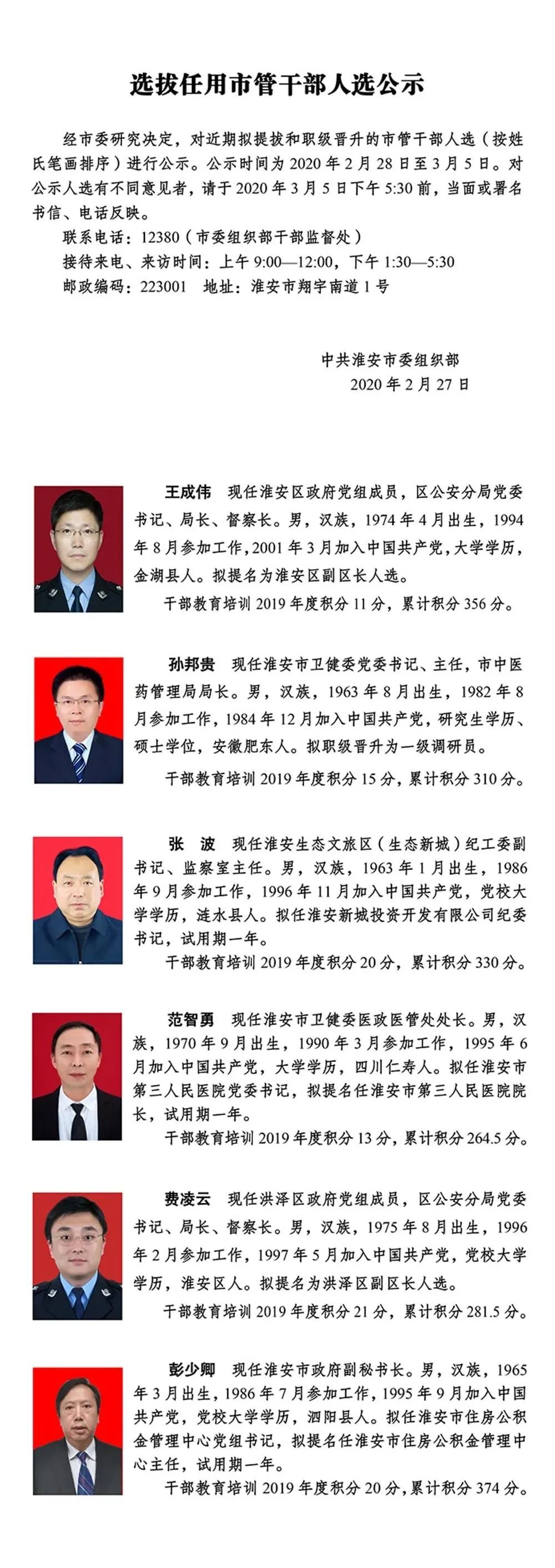 选拔任用市管干部人选公示_淮安