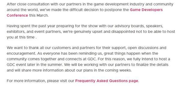 2020游戏开发者大会宣布延期举办GDC大奖将线上直播_官方