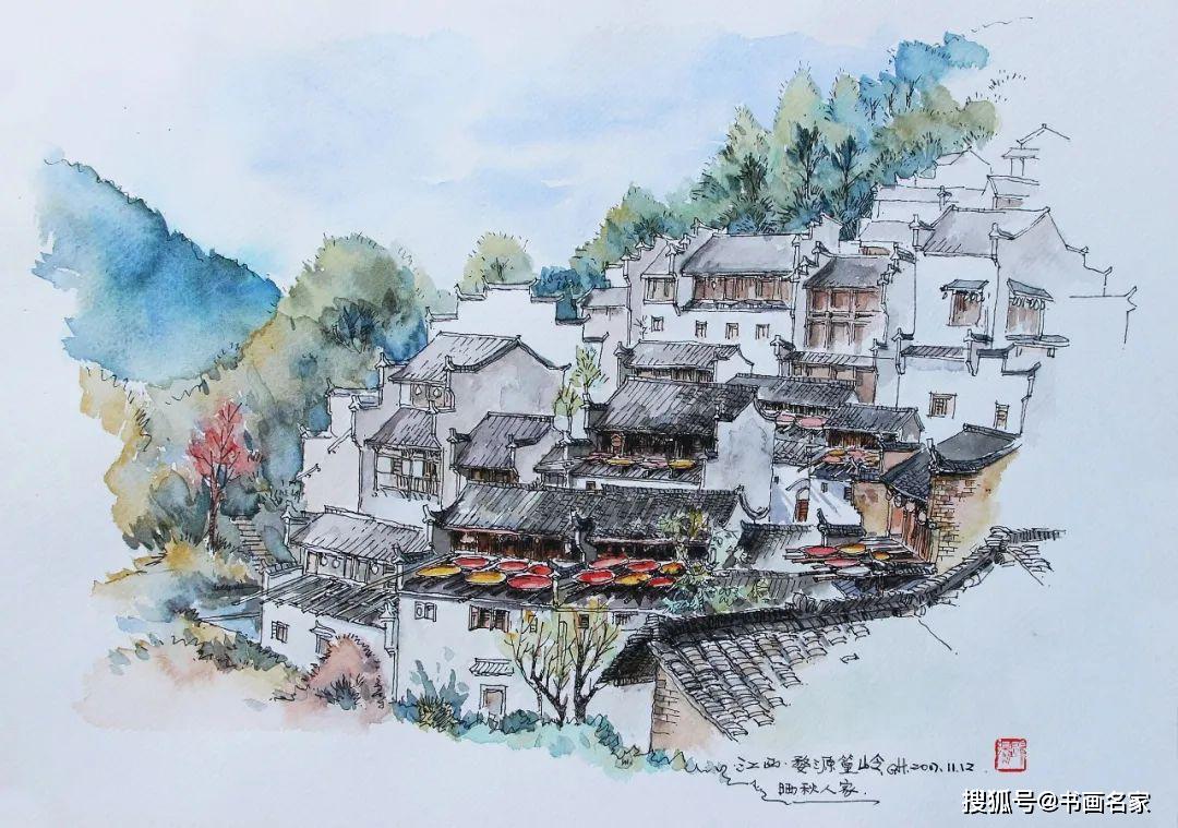 "中国传统文化的根在农村,手绘古村落,出于对古村落的热爱和保护.