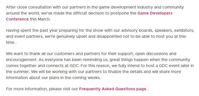 游戏开发者大会GDC举办方Informa宣布会议延期_全球