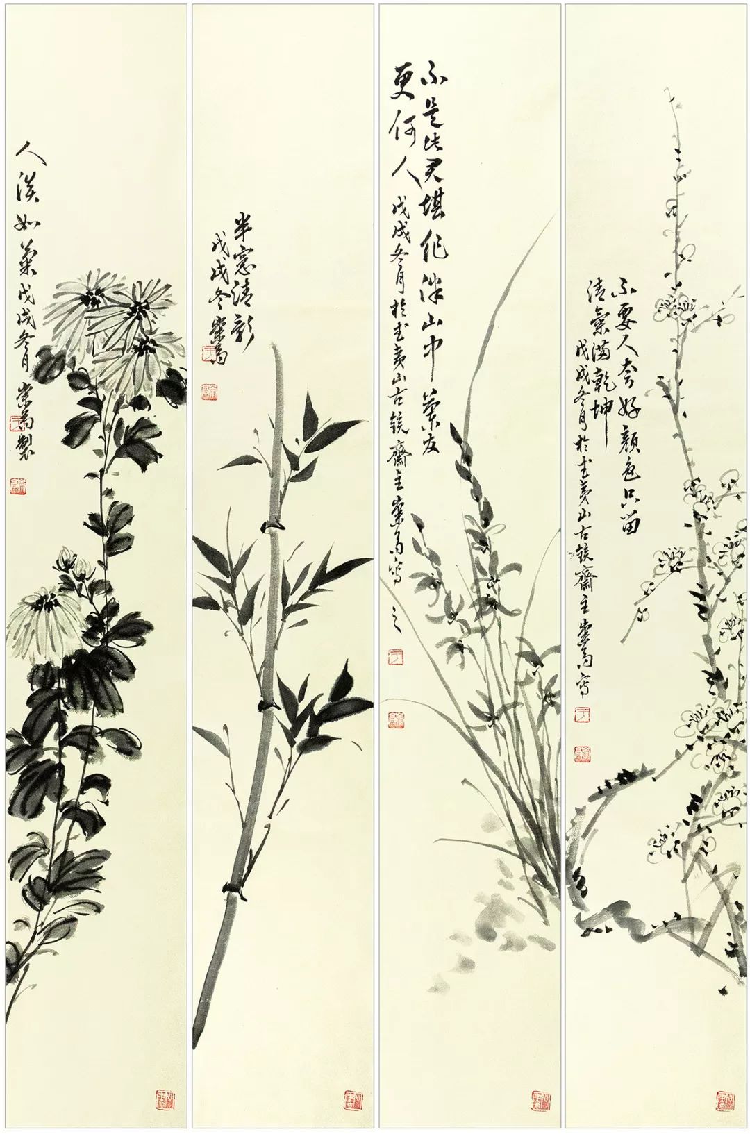 水墨梅兰竹菊100幅，格调不俗_搜狐网