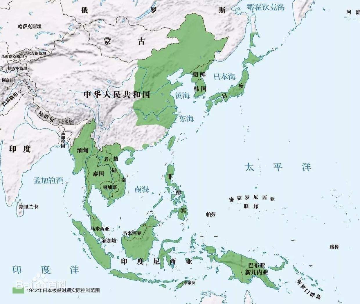 1942年日本实际控制范围图