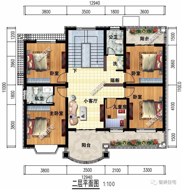 13x12米自建房设计图,13x12米农村建房图纸 面宽12-13米,带小堂屋的二层别墅,漂亮房子自带美颜效果