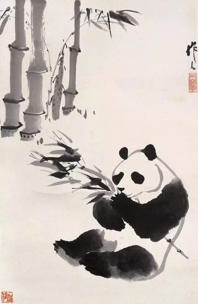 吴作人的泼墨大写意画法熊猫图