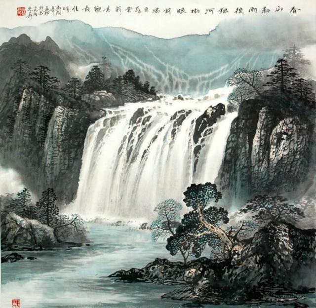中国画-行者旅途观天下,斗方纸上山水佳 斗方山水画
