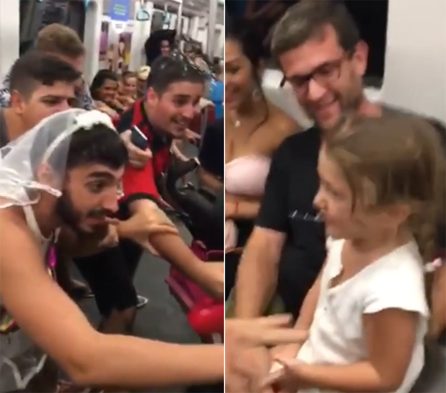 快乐会传染！巴西地铁内乘客合唱儿歌逗对座小女孩