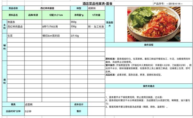 餐厅正确控制食材成本的方法菜品毛利率计算工具表及标准食谱卡