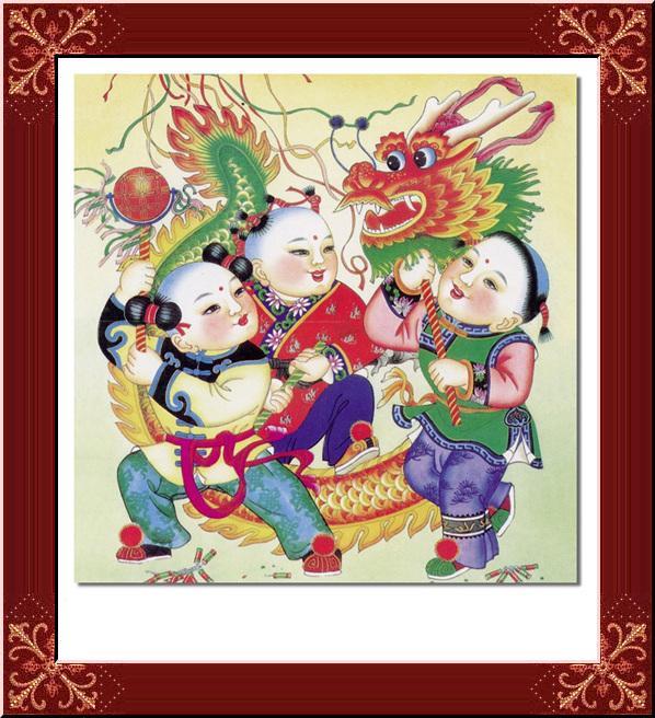 中国吉祥符可爱的招财童子传统吉祥年画欣赏