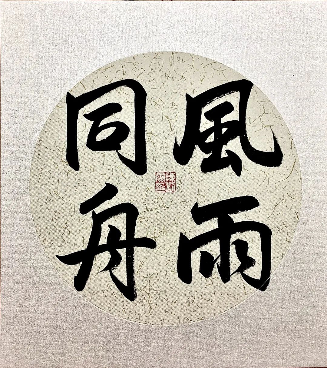 环境类192班的陈刘雯同学,写下了"风雨同舟"四个字,表达了全国人民不