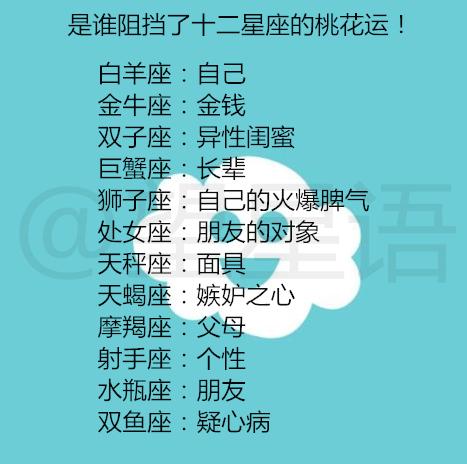 长辈双子座:异性闺蜜金牛座:金钱白羊座:自己是谁阻挡了十二星座的