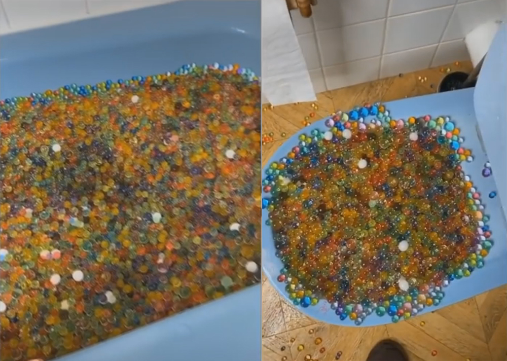 愚蠢！网红为拍视频将膨胀珠倒浴缸 结果堵塞社区排水系统