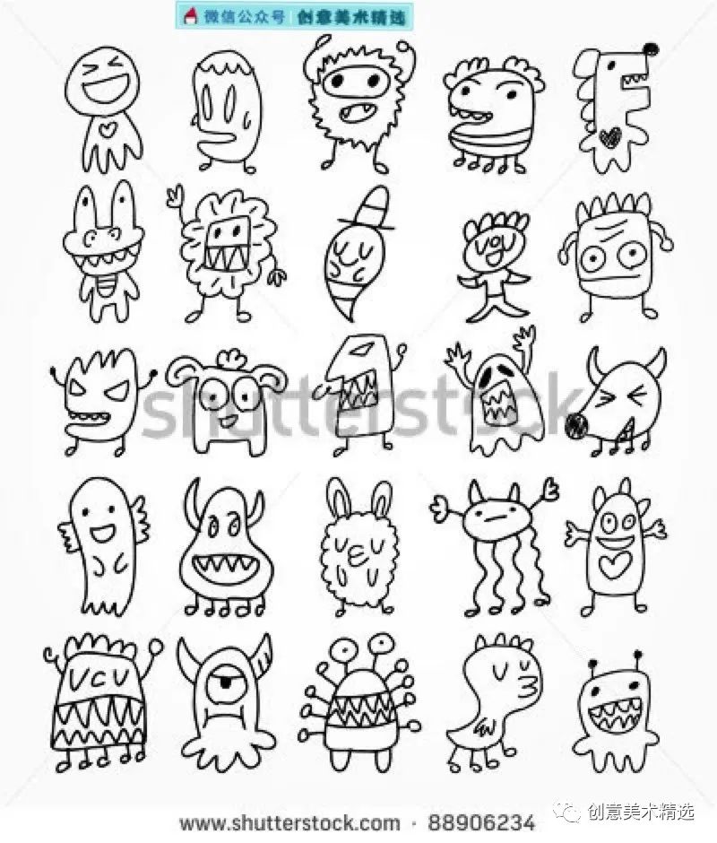 素材分享——200个小怪兽简笔画,原来小怪兽可以这么萌!
