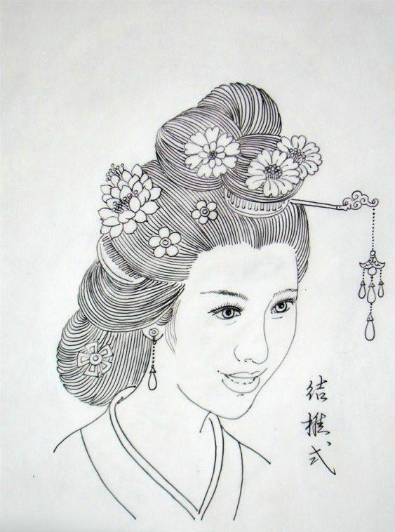 工笔画-线描之丰富多彩的古装发型