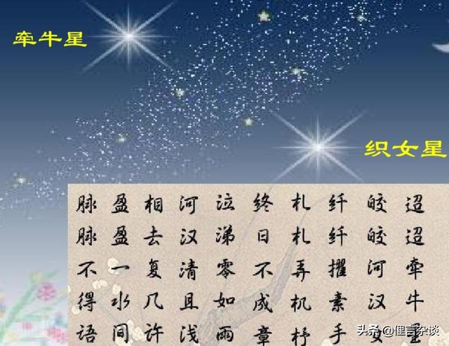 迢迢牵牛星,皎皎河汉女.纤纤擢素手,札札弄机杼.