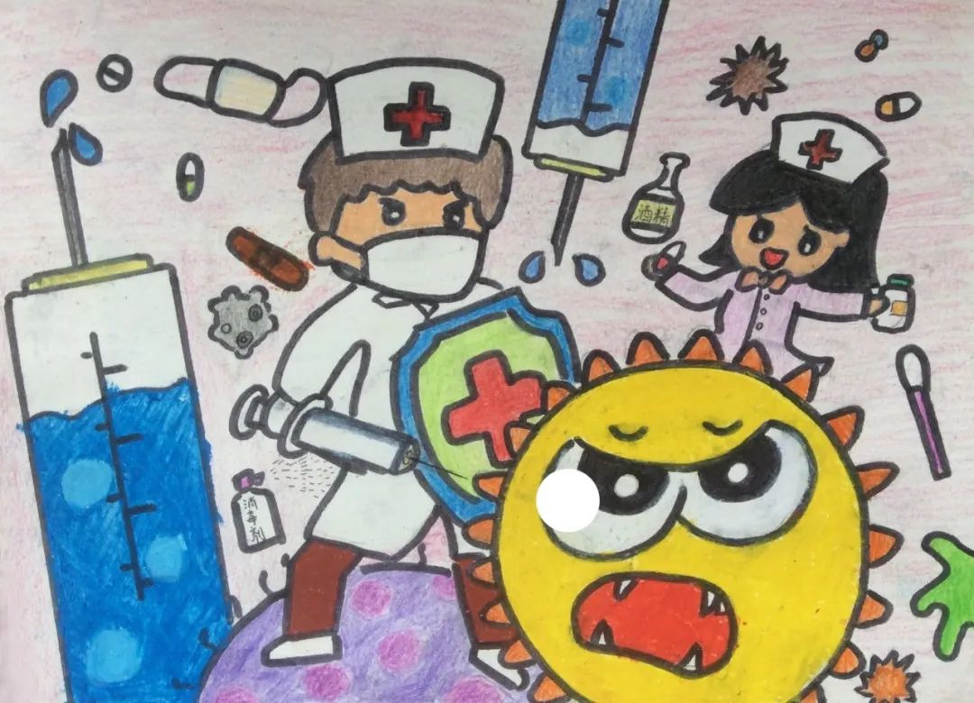 作品444号:少年绘《众志成城抗"新冠"》 高凡东 10岁