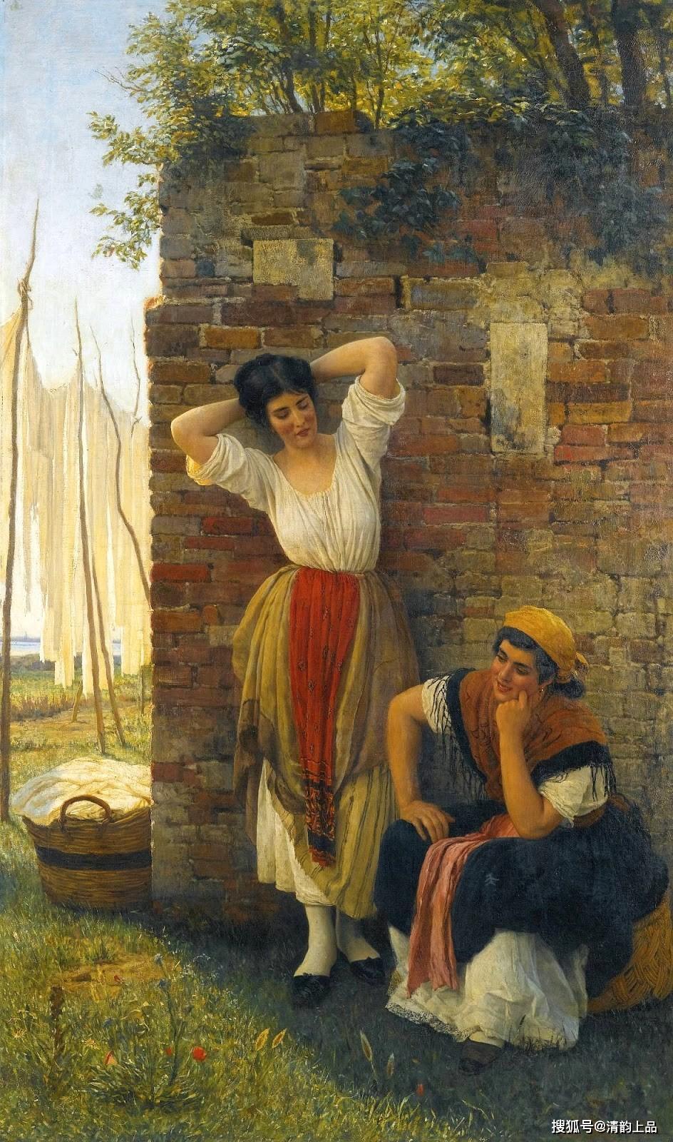 意大利画家尤金布拉斯19世纪末欧洲平民阶层人物油画欣赏