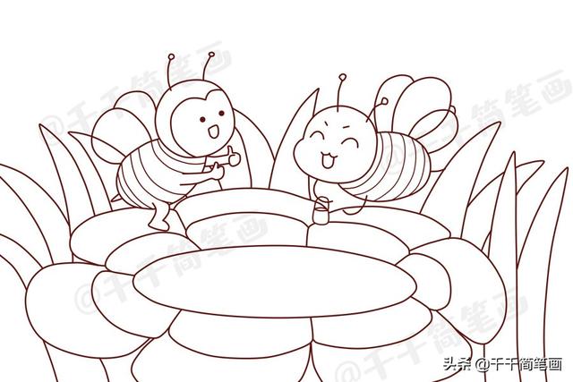 蜜蜂采花蜜简笔画