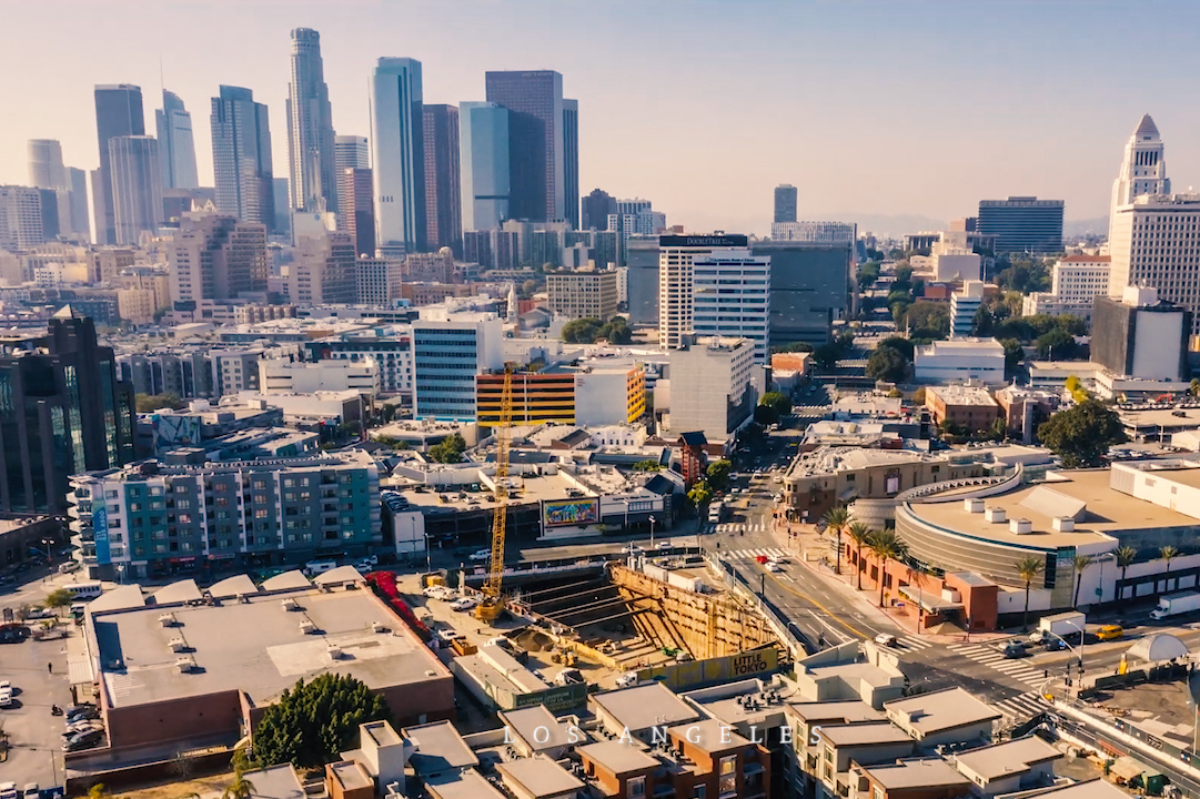 航拍洛杉矶,市中心的样子,美国西部最大的城市