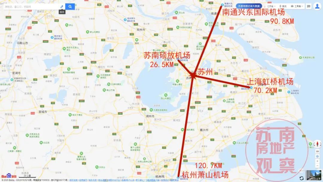 8km,往南距离杭州萧山机场的距离为120.7km.