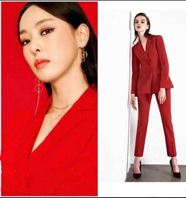穿搭女神李多喜一身红色西装搭配九分裤凸显一双筷子腿
