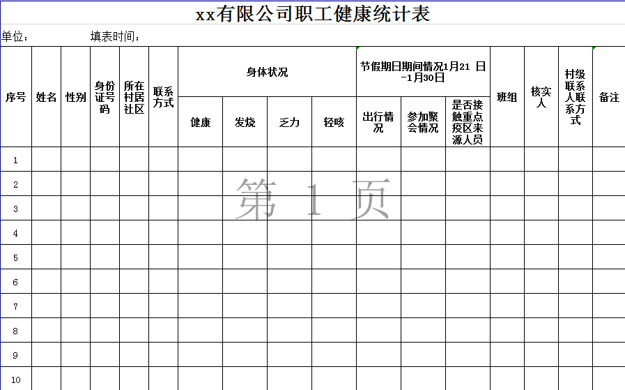 疫情防控各类表格