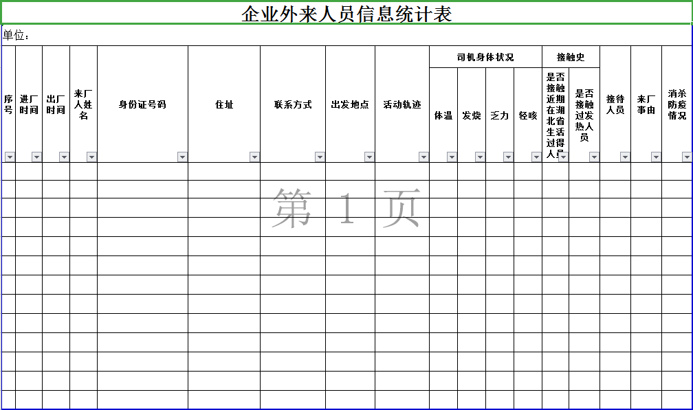 疫情防控各类表格