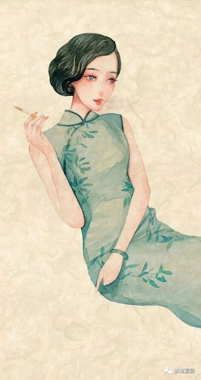 唯美的民国旗袍手绘图,超有气质的女子插画,保存当壁纸用