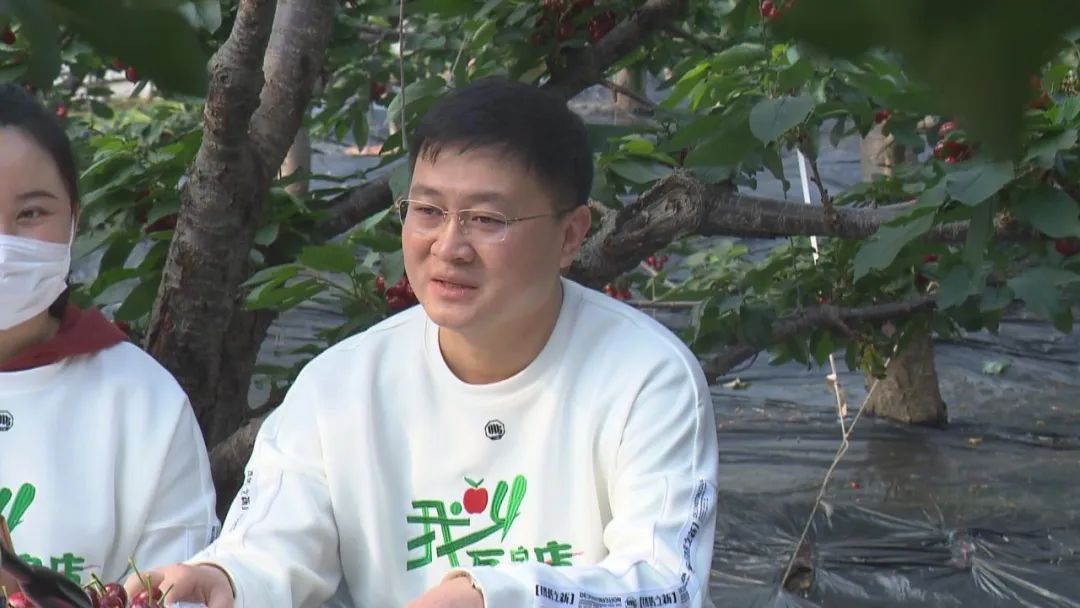 直播中,石宏博手拿鲜红的大樱桃,在线上与消费者积