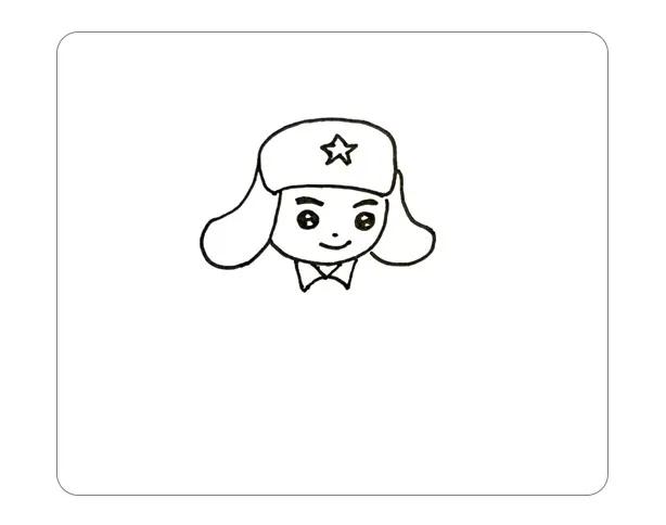 step 1 画帽子,先画轮廓,再画出五星.
