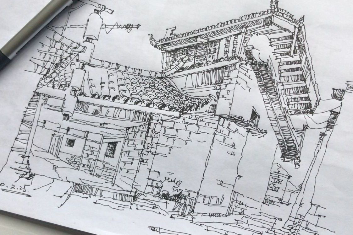 记录钢笔画手绘,分享古村落风景绘画过程,享受艺术生活